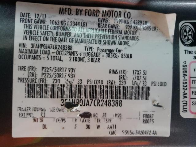 Photo 9 VIN: 3FAHP0JA7CR248388 - FORD FUSION 