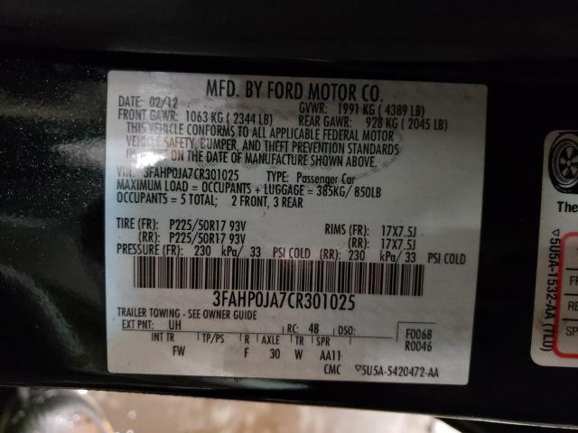 Photo 9 VIN: 3FAHP0JA7CR301025 - FORD FUSION SEL 