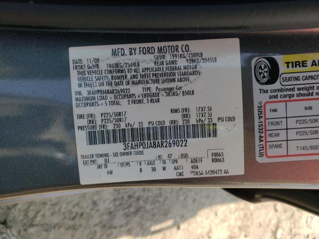 Photo 9 VIN: 3FAHP0JA8AR269022 - FORD FUSION SEL 