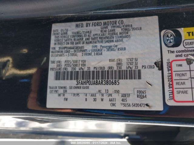 Photo 8 VIN: 3FAHP0JA8AR380685 - FORD FUSION 