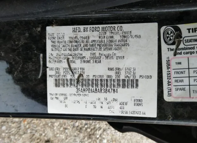 Photo 8 VIN: 3FAHP0JA8AR384784 - FORD FUSION 