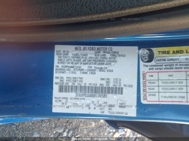 Photo 8 VIN: 3FAHP0JA8BR124581 - FORD FUSION 