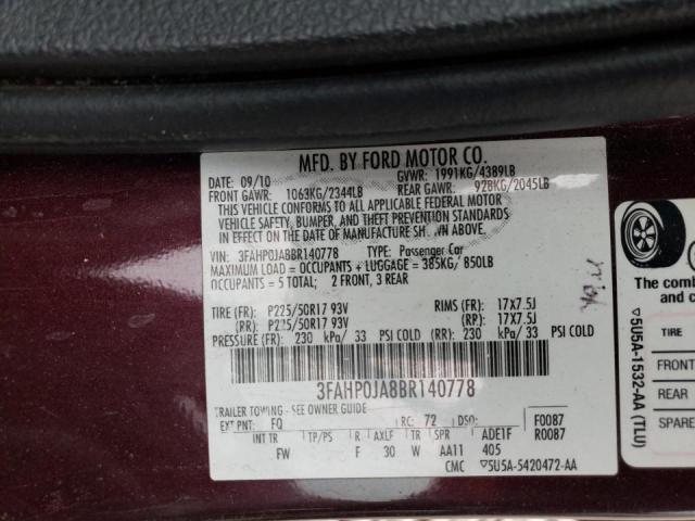 Photo 9 VIN: 3FAHP0JA8BR140778 - FORD FUSION SEL 