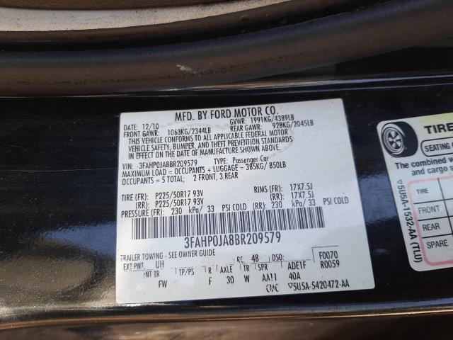 Photo 9 VIN: 3FAHP0JA8BR209579 - FORD FUSION SEL 