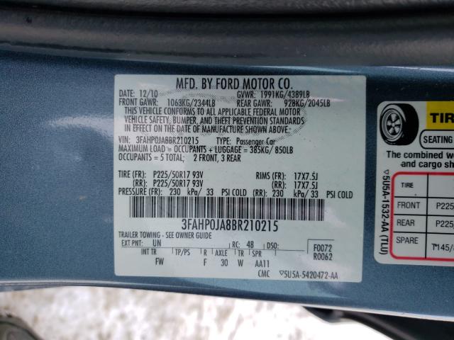 Photo 9 VIN: 3FAHP0JA8BR210215 - FORD FUSION SEL 