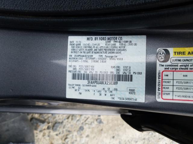 Photo 9 VIN: 3FAHP0JA8CR250389 - FORD FUSION SEL 