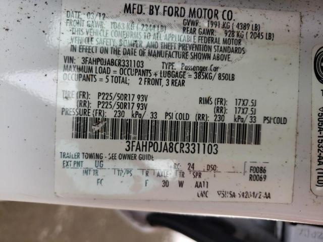 Photo 9 VIN: 3FAHP0JA8CR331103 - FORD FUSION SEL 