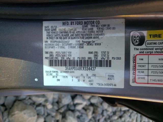 Photo 9 VIN: 3FAHP0JA8CR334437 - FORD FUSION SEL 