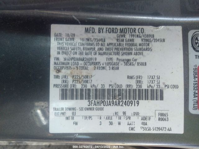 Photo 8 VIN: 3FAHP0JA9AR240919 - FORD FUSION 