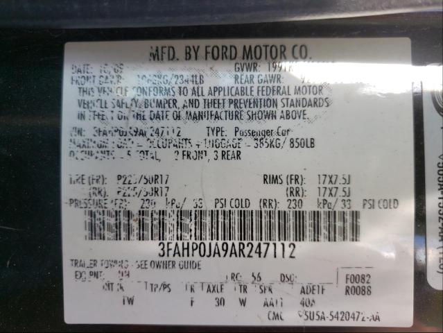 Photo 9 VIN: 3FAHP0JA9AR247112 - FORD FUSION SEL 