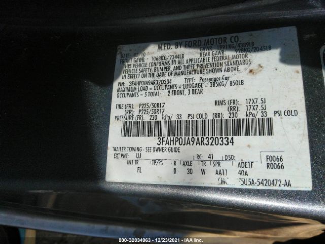 Photo 8 VIN: 3FAHP0JA9AR320334 - FORD FUSION 