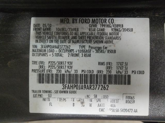 Photo 9 VIN: 3FAHP0JA9AR377262 - FORD FUSION SEL 