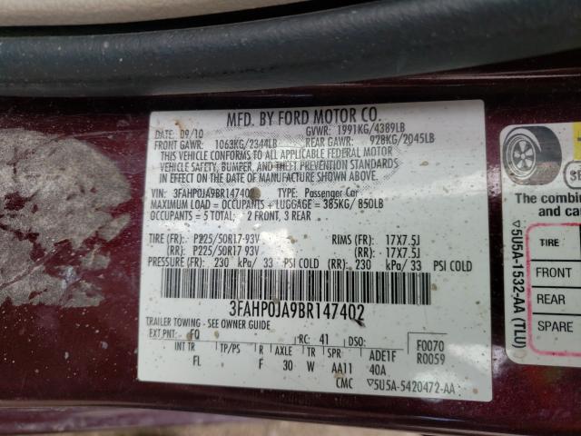 Photo 9 VIN: 3FAHP0JA9BR147402 - FORD FUSION SEL 