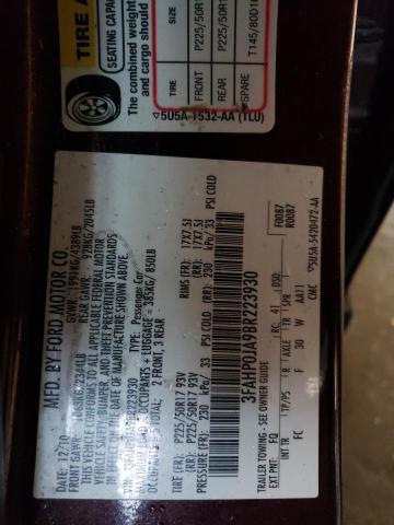 Photo 11 VIN: 3FAHP0JA9BR223930 - FORD FUSION 