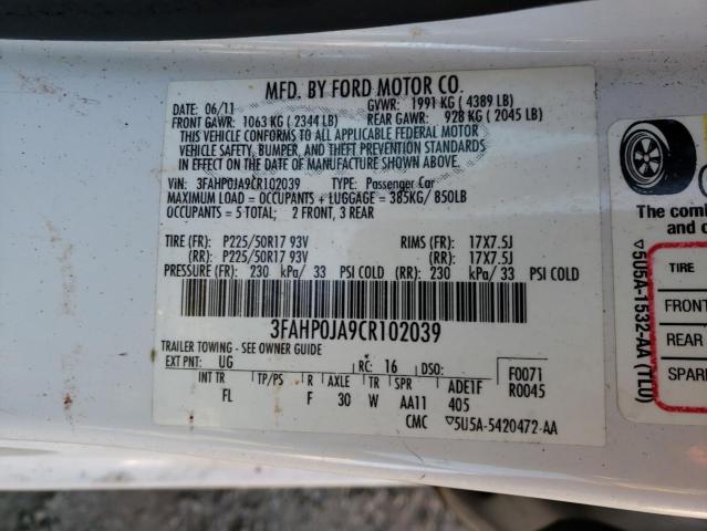 Photo 9 VIN: 3FAHP0JA9CR102039 - FORD FUSION SEL 