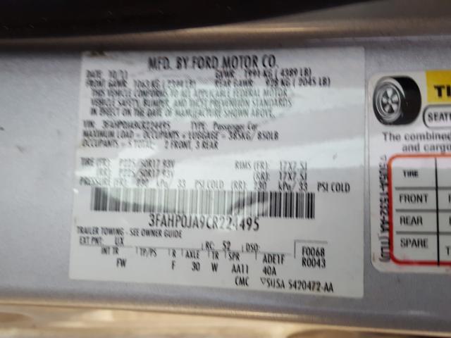 Photo 9 VIN: 3FAHP0JA9CR224495 - FORD FUSION SEL 