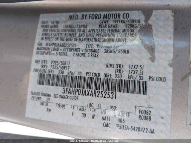 Photo 8 VIN: 3FAHP0JAXAR252531 - FORD FUSION 