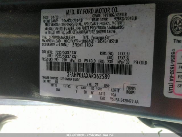 Photo 8 VIN: 3FAHP0JAXAR362589 - FORD FUSION 