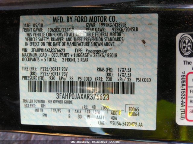 Photo 8 VIN: 3FAHP0JAXAR376623 - FORD FUSION 