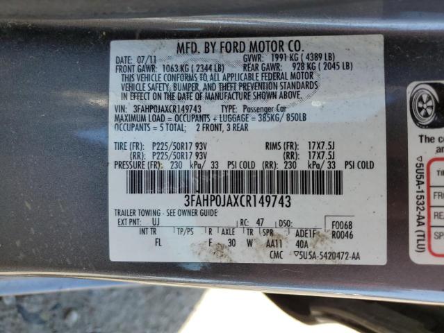 Photo 11 VIN: 3FAHP0JAXCR149743 - FORD FUSION 