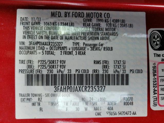 Photo 11 VIN: 3FAHP0JAXCR235327 - FORD FUSION SEL 