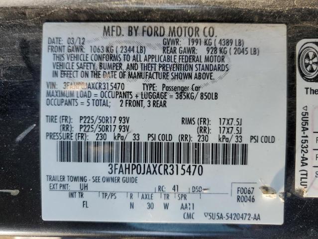 Photo 12 VIN: 3FAHP0JAXCR315470 - FORD FUSION 