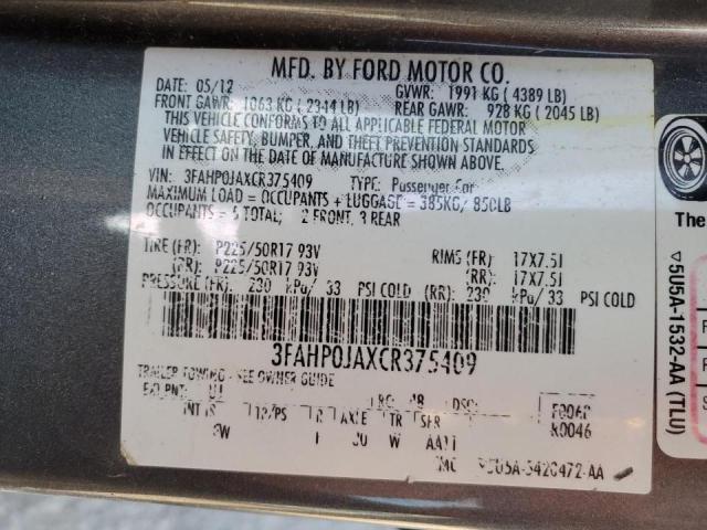 Photo 9 VIN: 3FAHP0JAXCR375409 - FORD FUSION SEL 