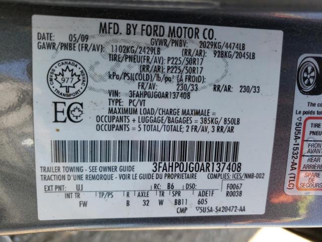 Photo 9 VIN: 3FAHP0JG0AR137408 - FORD FUSION SEL 