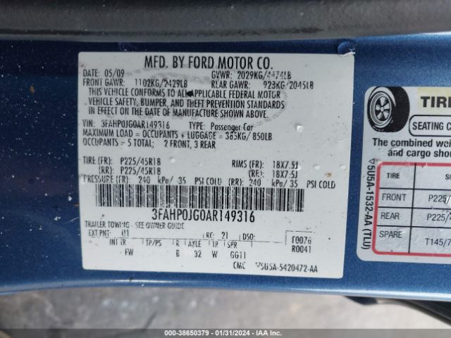 Photo 8 VIN: 3FAHP0JG0AR149316 - FORD FUSION 