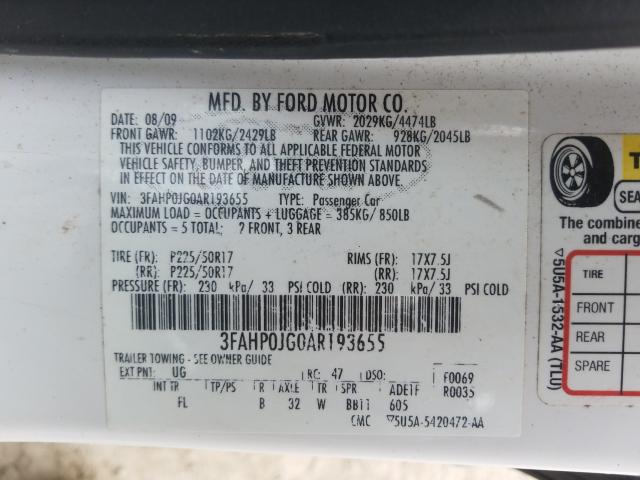 Photo 9 VIN: 3FAHP0JG0AR193655 - FORD FUSION SEL 