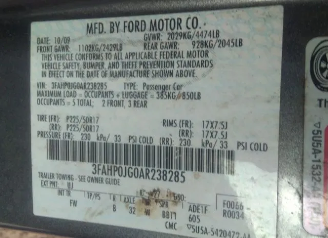 Photo 8 VIN: 3FAHP0JG0AR238285 - FORD FUSION 