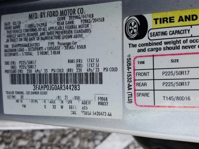 Photo 9 VIN: 3FAHP0JG0AR344283 - FORD FUSION SEL 