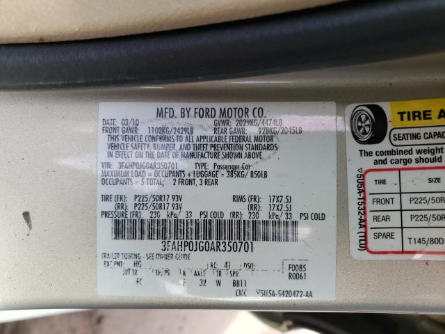 Photo 9 VIN: 3FAHP0JG0AR350701 - FORD FUSION SEL 