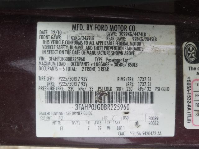 Photo 9 VIN: 3FAHP0JG0BR225960 - FORD FUSION SEL 