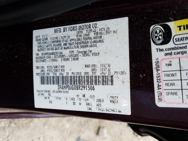 Photo 9 VIN: 3FAHP0JG0BR291506 - FORD FUSION SEL 