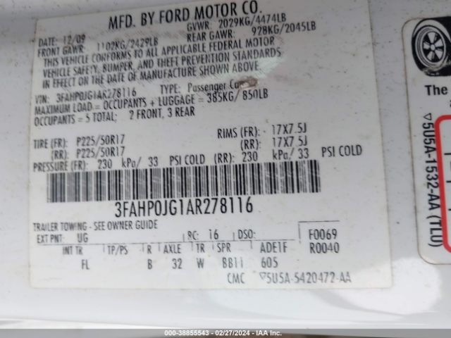 Photo 8 VIN: 3FAHP0JG1AR278116 - FORD FUSION 