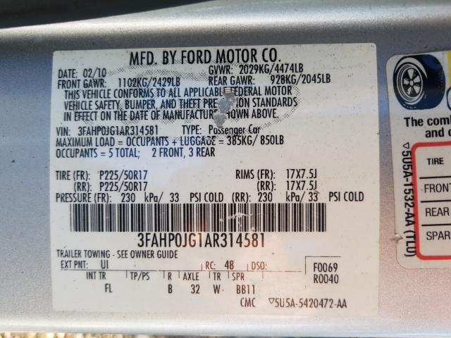 Photo 9 VIN: 3FAHP0JG1AR314581 - FORD FUSION SEL 