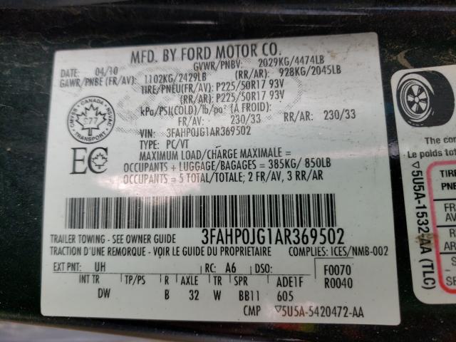 Photo 9 VIN: 3FAHP0JG1AR369502 - FORD FUSION SEL 