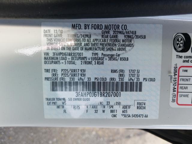 Photo 9 VIN: 3FAHP0JG1BR207001 - FORD FUSION SEL 