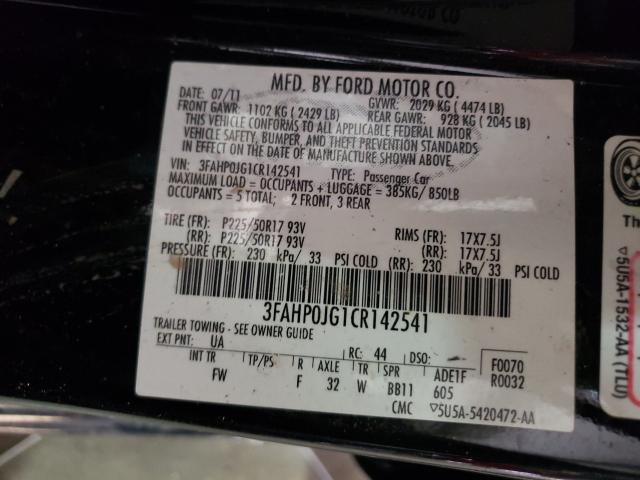 Photo 9 VIN: 3FAHP0JG1CR142541 - FORD FUSION SEL 