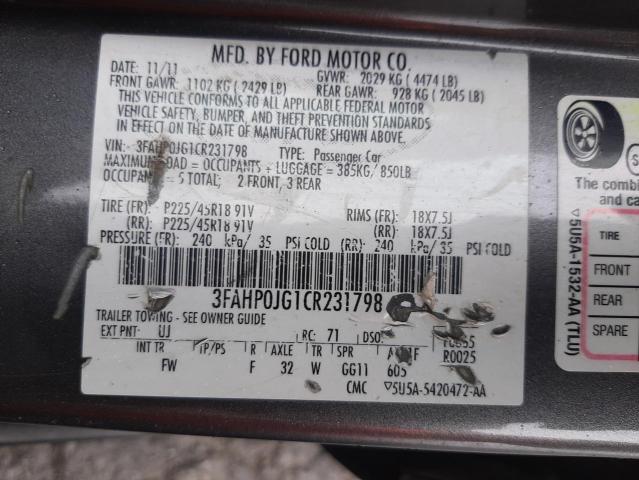 Photo 9 VIN: 3FAHP0JG1CR231798 - FORD FUSION SEL 