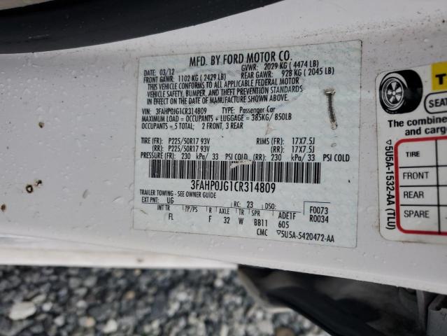 Photo 11 VIN: 3FAHP0JG1CR314809 - FORD FUSION SEL 