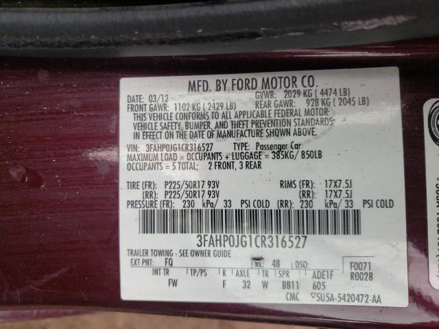 Photo 9 VIN: 3FAHP0JG1CR316527 - FORD FUSION SEL 