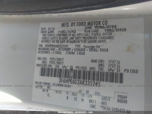 Photo 8 VIN: 3FAHP0JG2AR335245 - FORD FUSION 