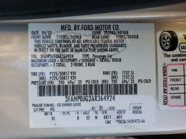 Photo 9 VIN: 3FAHP0JG2AR364924 - FORD FUSION SEL 