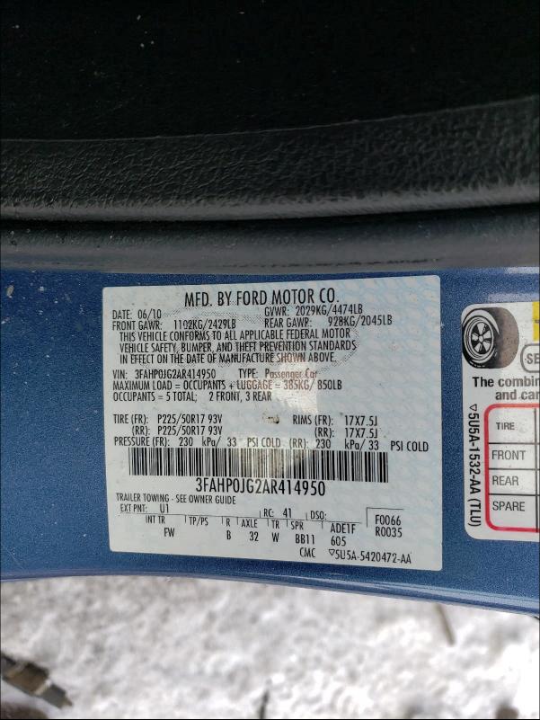 Photo 9 VIN: 3FAHP0JG2AR414950 - FORD FUSION SEL 