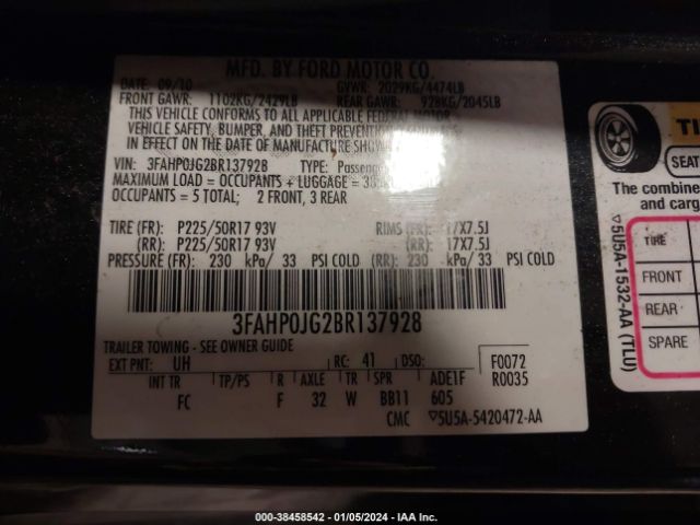 Photo 8 VIN: 3FAHP0JG2BR137928 - FORD FUSION 