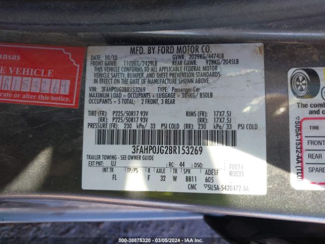 Photo 8 VIN: 3FAHP0JG2BR153269 - FORD FUSION 