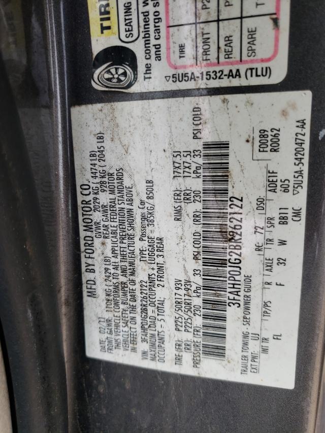 Photo 9 VIN: 3FAHP0JG2BR262122 - FORD FUSION SEL 