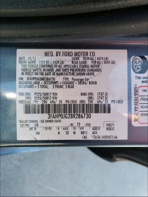 Photo 9 VIN: 3FAHP0JG2BR286730 - FORD FUSION SEL 